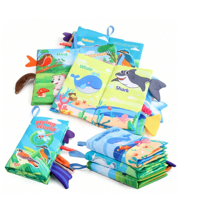 Soft Baby Cloth Book Set with Animal Tails – 3